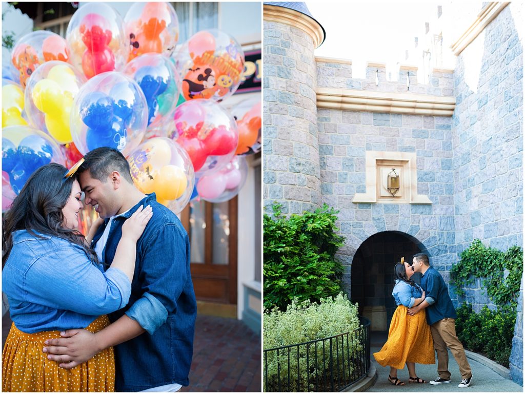 Disneyland couple's portraits at the castle and with balloons