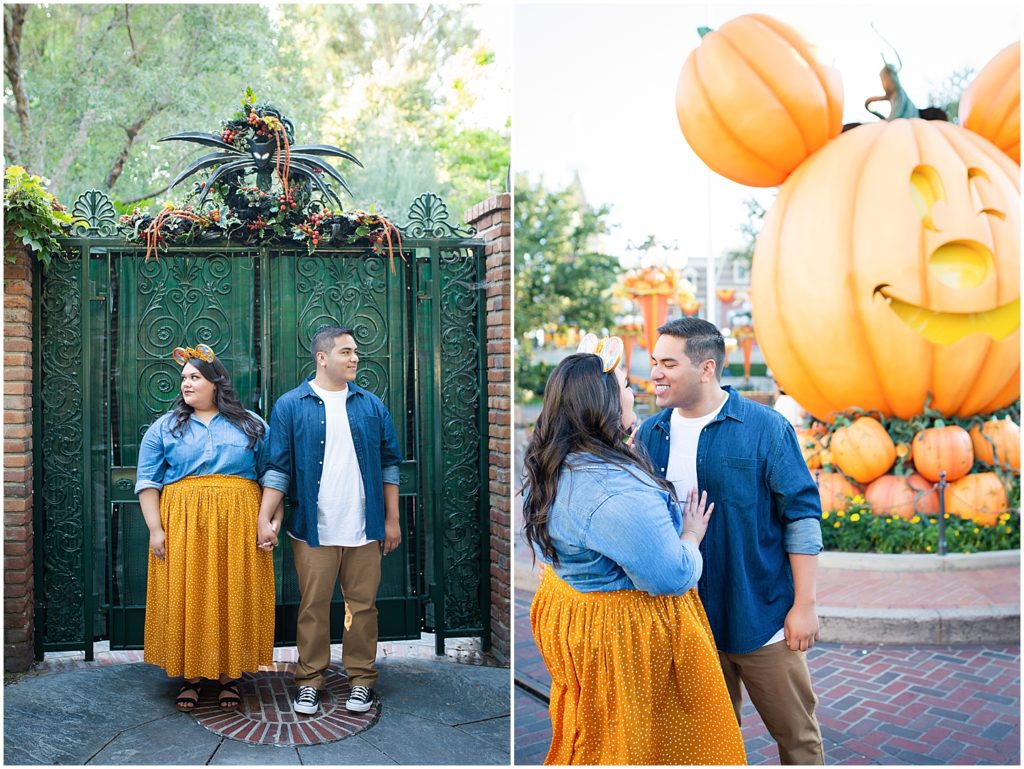 Disneyland couple's portraits with Halloween decorations