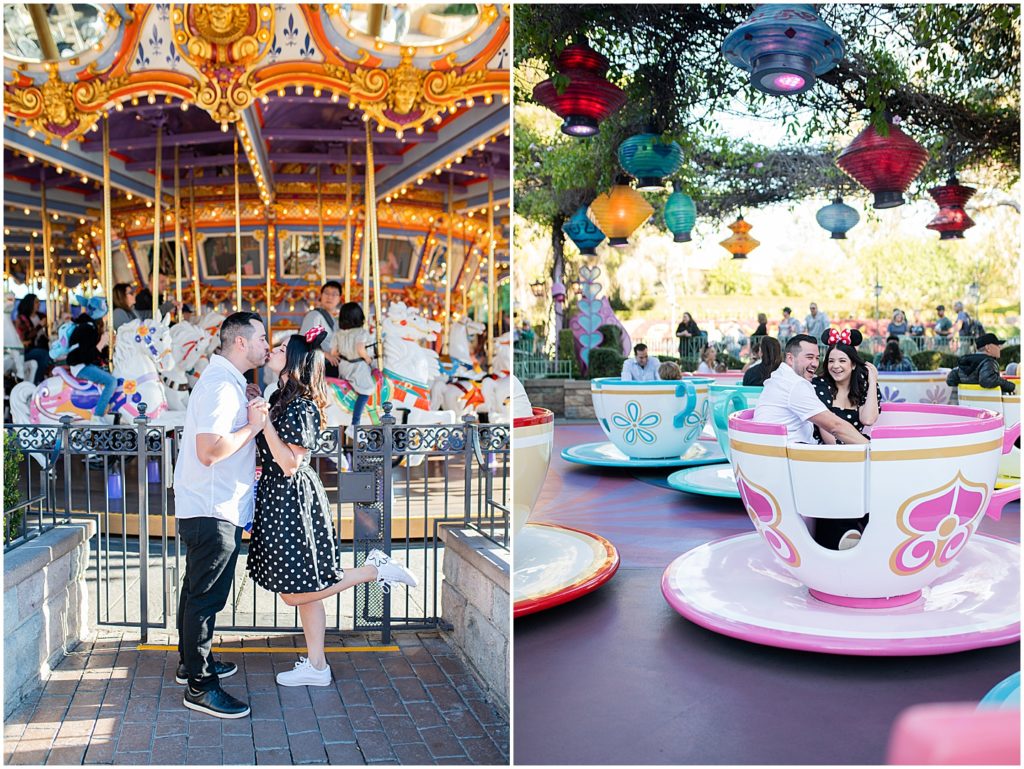 Disneyland carrousel and teacups engagement pictures