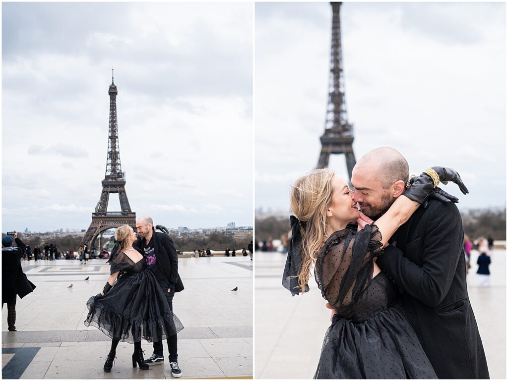 couple in front of the Eiffel Tower