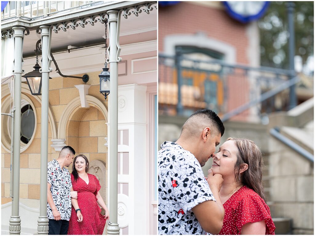 Couples portraits at Disneyland in the train