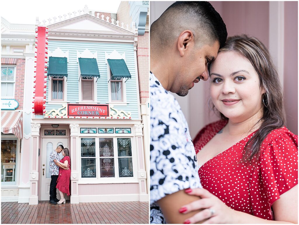 Couples portraits at Disneyland in the train