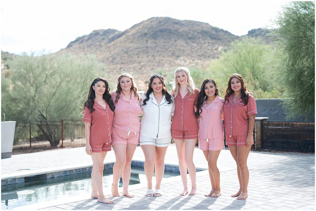 bridal party getting ready in pjs