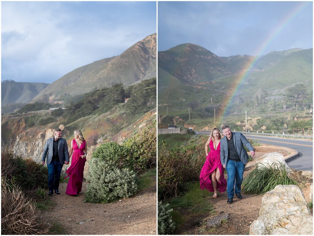 Big Sur engagement pictures with a rainbow